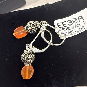 Carnelian Drop Earrings with Silver-Tone Accents